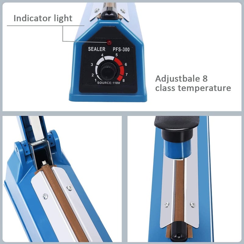 Piwerod 12 Inch Impulse Heat Sealer Machine, Cookie Bag Sealer for Plastic Mylar PE PP Bags and Kraft Paper Bags, Manual Poly Bag Hot Seal Sealing Machine with Extra Replace Element Grip - Image 2
